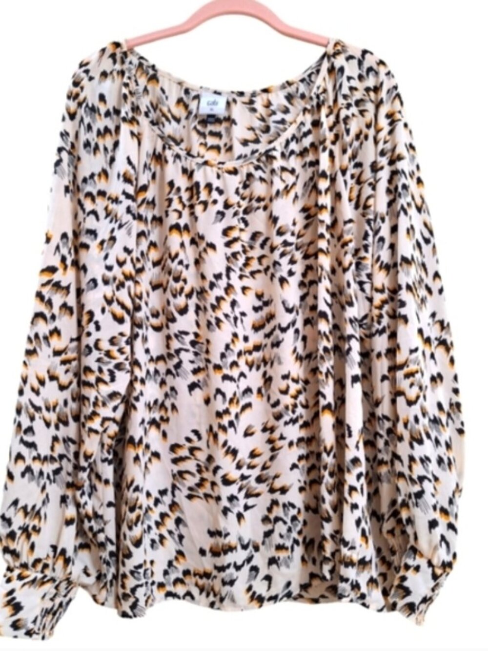 CABI  animal print Long sleeve Round Neck Lagenlook  Blouse XL